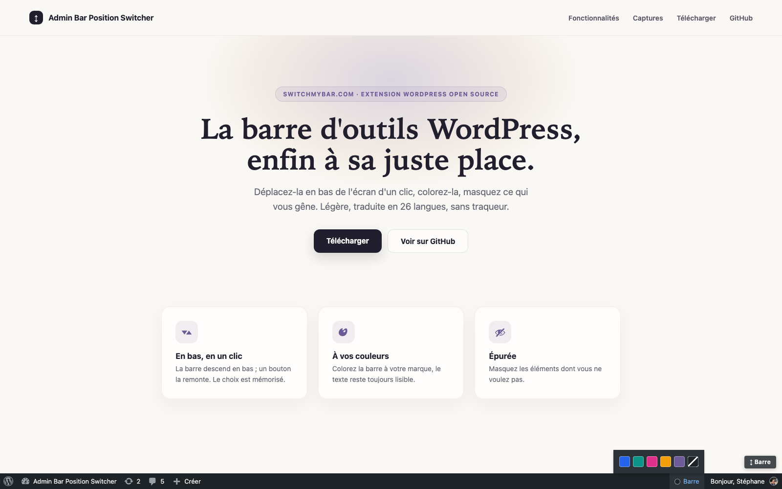 Le sélecteur de couleurs dans la barre d'outils